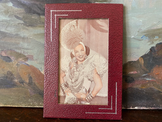 Vintage 1940's Art Deco Embossed Frame Framed Carmen Miranda Picture Leather Burgandy
