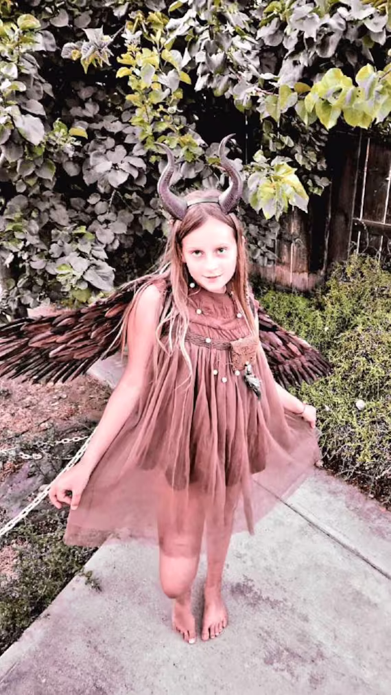 Child Young Maleficent Inspired Full Costume Includes Horns Wings Dress Accessories Girls Size Maleficent