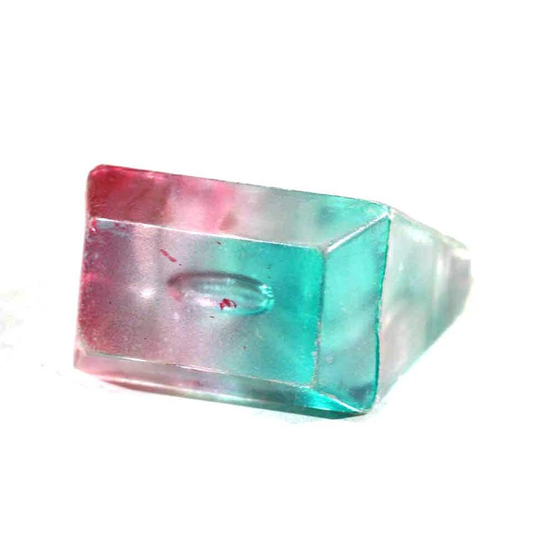 Vintage Pink & Turquoise Teal Green Prism Geometric Rectangular Shaped Retro Burst Acrylic See Through Lozenge Pop Ring