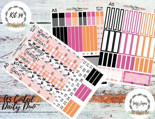 A5 Coiled Daily Duo Weekly Planning Kit Trick Or Treat 34 | Black Orange Pink