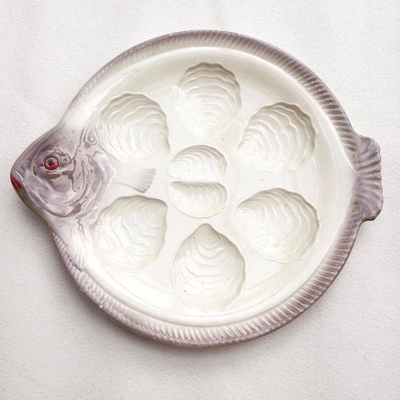 Master Oyster Platter Large Fish Shaped Plate Vintage West Germany, Waechtersbach Pottery, Plates, Grey Hand Painted, Seafood Beach