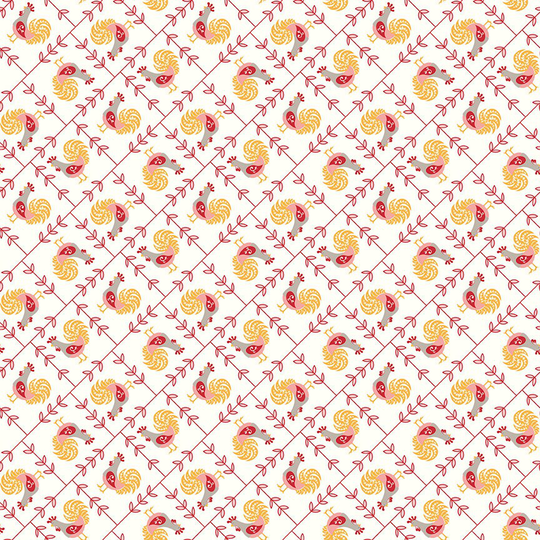 Lori Holt Cook Book Fabric By Riley Blake - White Yellow & Red Rooster The 1/2 Yard Or Fat Quarter
