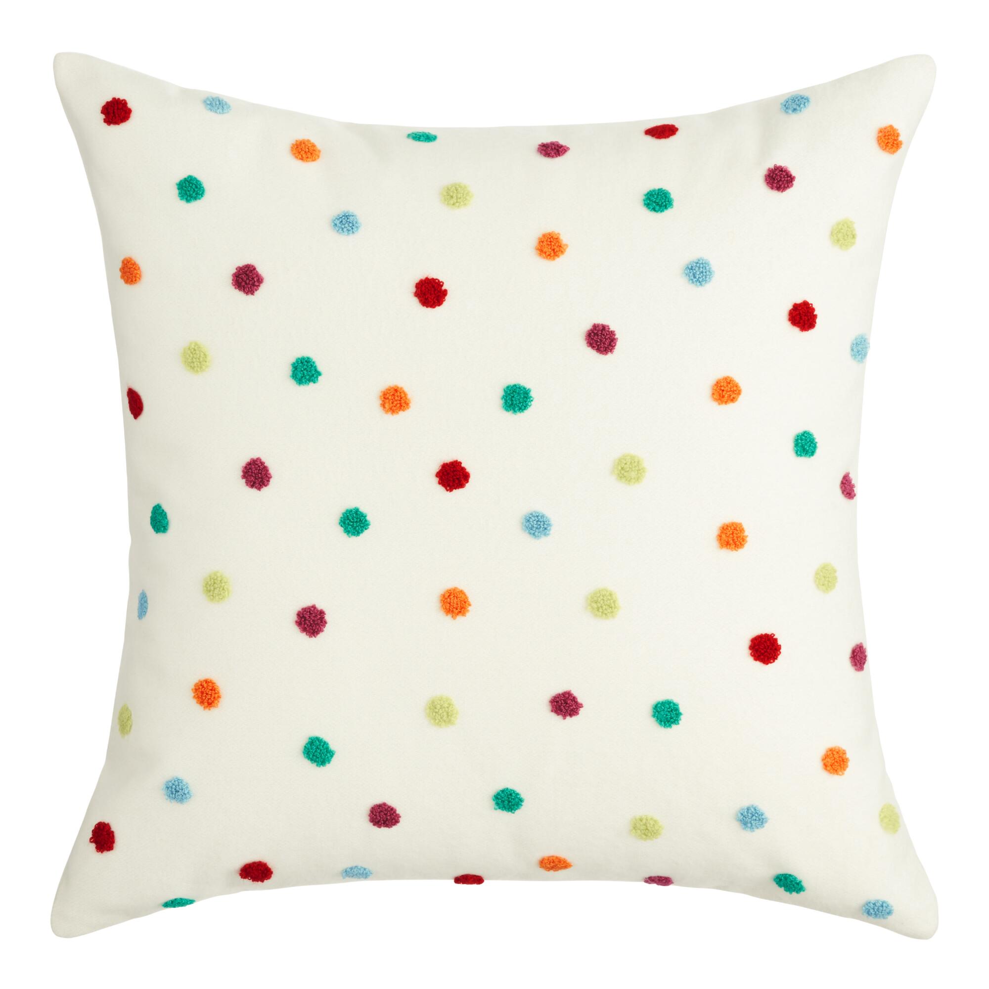 Multicolor Tufted Dots Throw Pillow: Multi/Cream - Polyester - 18" Square by World Market