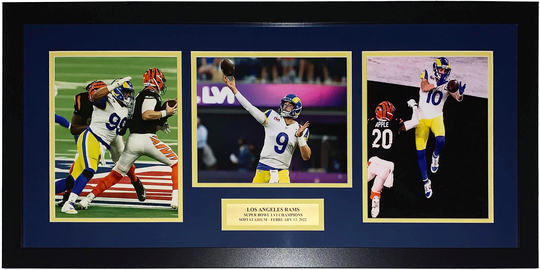 2022 Los Angeles Rams Super Bowl Lvi Championship 3 8x10 Photo Compilation - Professionally Framed & Plate 34x16