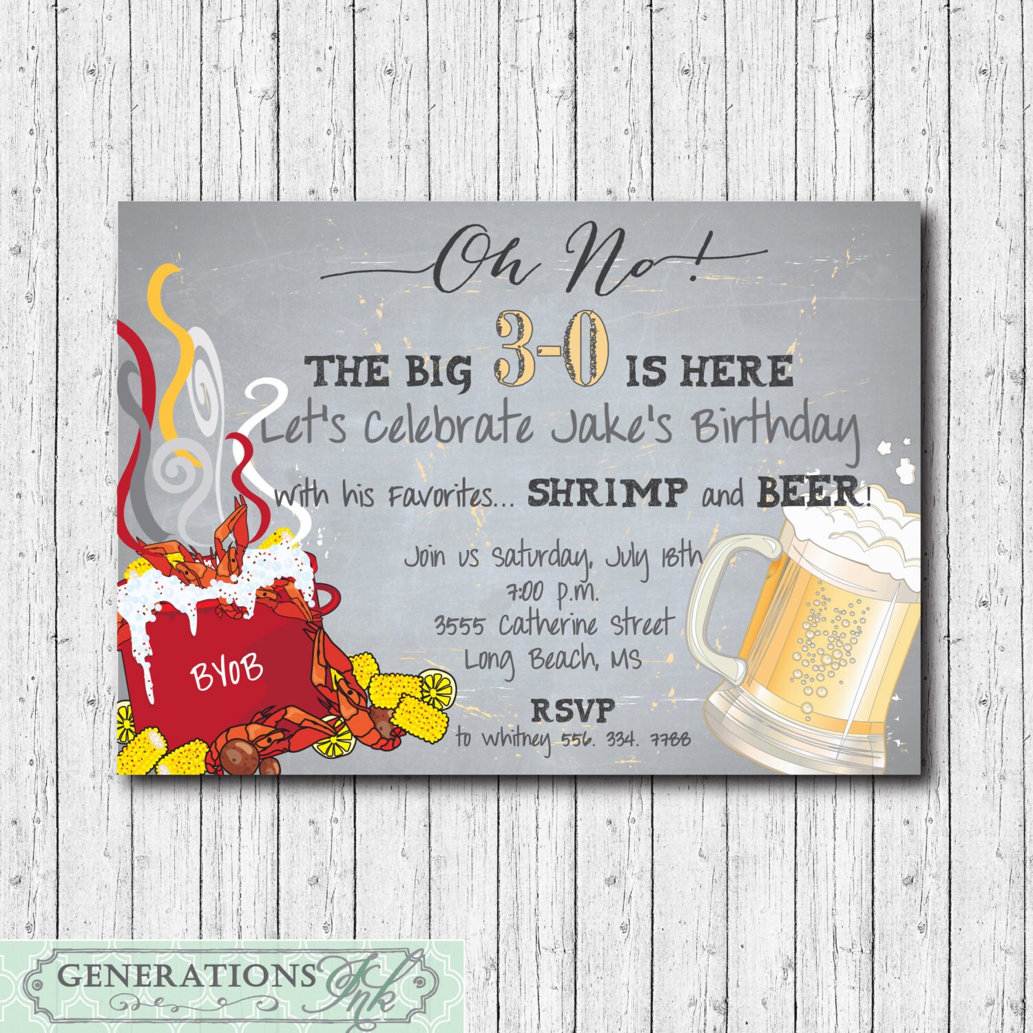 Crawfish Boil Birthday Invitation, 30Th Birthday, Seafood Boil, Shrimp & Beer, Surprise/Printable/Digital File