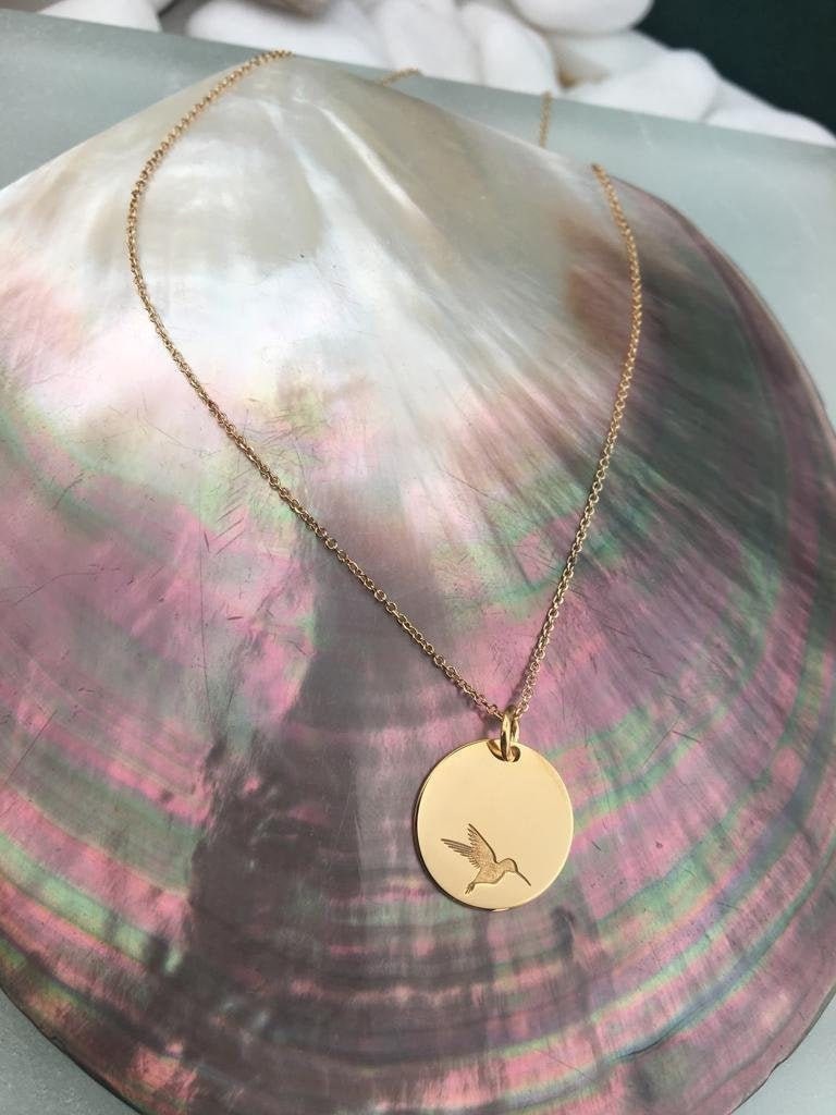 Dainty 14K Solid Gold Hummingbird Necklace, Personalized Solid Gold Jewelry, Gift For Her