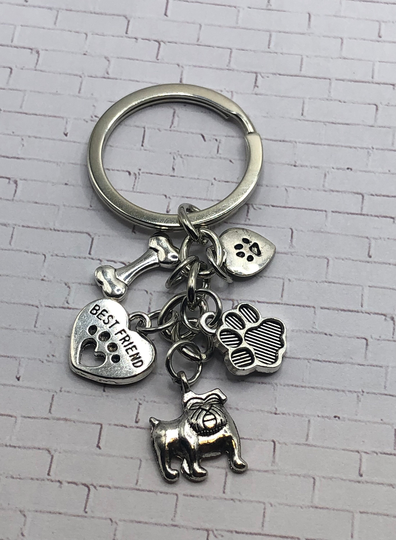 Dog Keychain, Charm, Doggie Lover Paw Initial Personalized Keychain