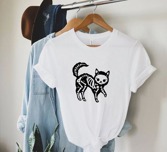 Cat Skeleton Graphic Tee, & Shirt, Gifts For Lovers, Mothers Day Gift, Lady Gift, Cat Mom, Cat Clothing, Cat Dad, Cat Tee