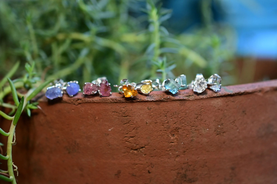 Pink Tourmaline, Citrine, Herkimer Diamond, Aquamarine, Tanzanite, Emerald, Garnet, Peridot, Sapphire Stud Earrings