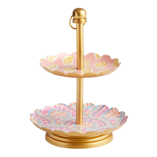 Gold And Pink Metal Patterned 2 Tier Jewelry Stand by World Market