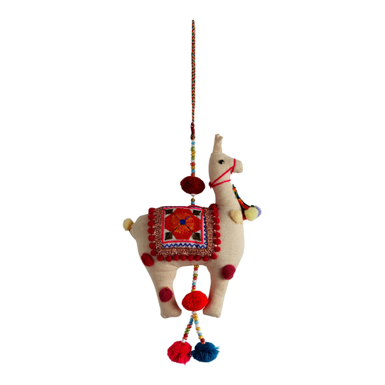 Wool Llama Door Hanger Decor: White/Multi by World Market
