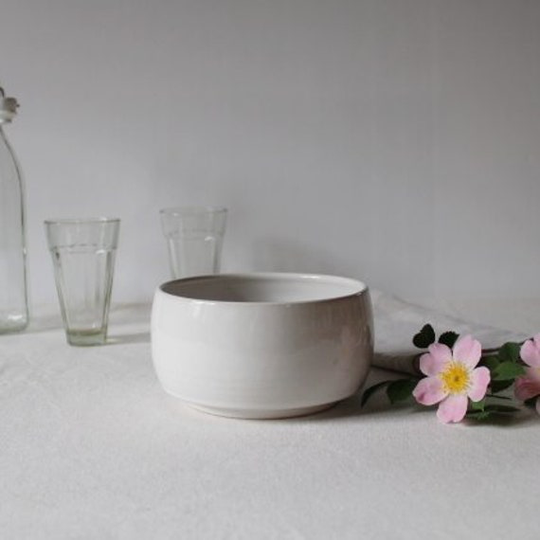 White Stoneware Bowl, Minimalistic Handmade Ceramic Soup Bowl