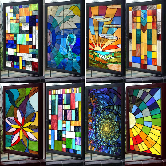 Window Film Stained Glass Stickers Static Cling Frosted Privacy 3D Print Rainbow Mosaic For Door Home Decor