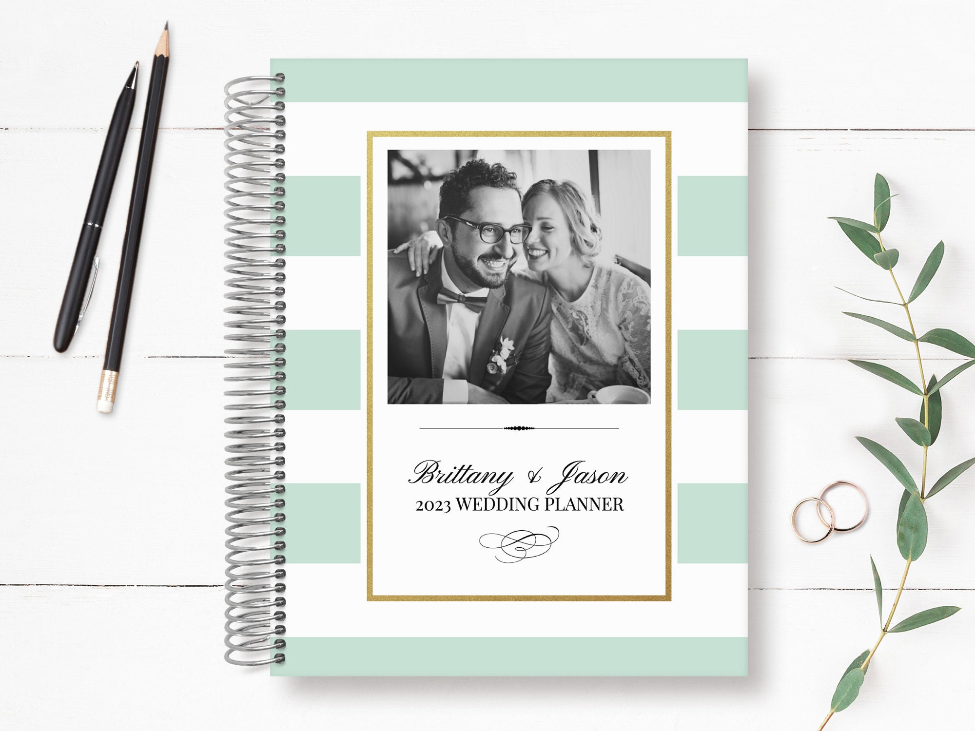 Custom Wedding Planner | Organizer Engagement Gift For Bride Bridal Idea Planning Guide Classic Mint