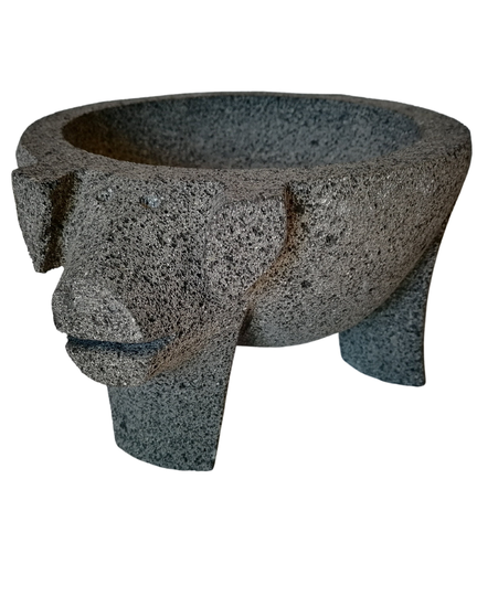 8 Inch Pig Molcajete Mexican Mortar Of Volcanic Stone Handmade Inches Diameter Pig Figure