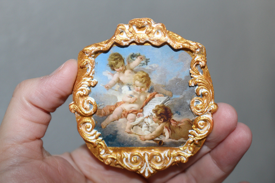 Dollhouse Furniture, Miniature Picture, Wall Plaque Cherubs, Painting, French, Renaissance, 112 Scale