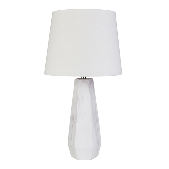 White Marbled Ceramic Faceted Table Lamp by World Market