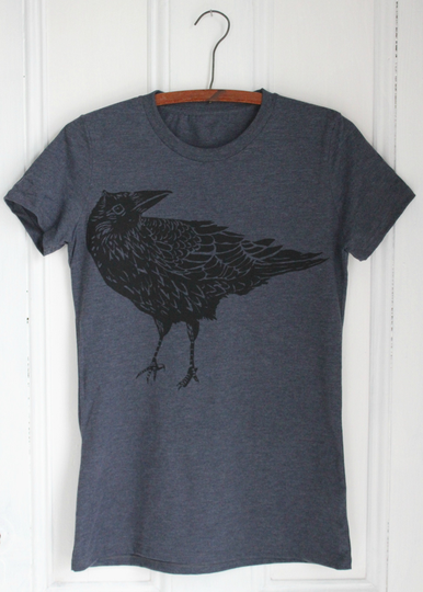 Mens T Shirt - Organic Crow Tee Tri-Blend Raven Print Men's T-Shirts