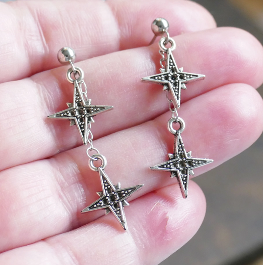 Small Star Charm Drop Earrings, Hypoallergenic Ball Stud Earrings With Rubber Backs, Free Shipping G062