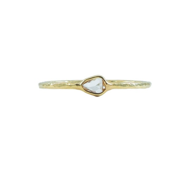 9K Gold Rose Cut Diamond Handmade Ring, 0.05 Cts Natural White Diamond, Stack Hammered Jewelry, Everyday Rings
