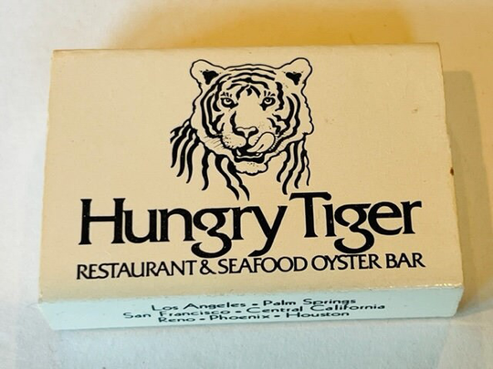 Match Holder Box Matchbook Vtg Advertising Box Hungry Tiger Los Angeles Seafood California Oyster Bar