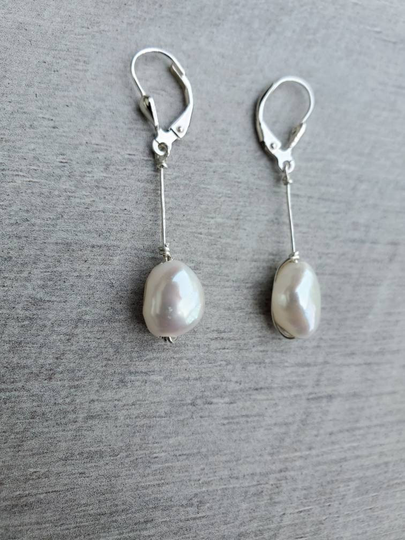 812mm Genuine Freshwater Pearl Earrings With Sterling Silver, Baroque Earrings, White Drop Mother's Day Gift