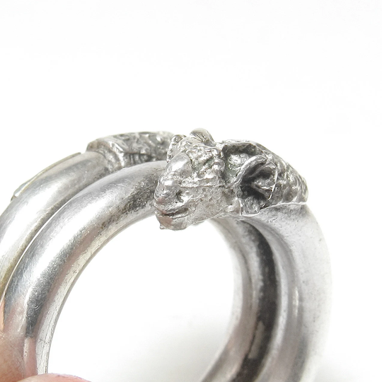 Heavy Sezgin 900 Silver Double Ram Head Curl Ring 1970's Vintage