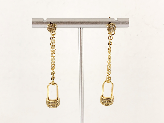 Real Gold/Platinum 18K Plated Cz Pave Safety Pin Dangle Earring