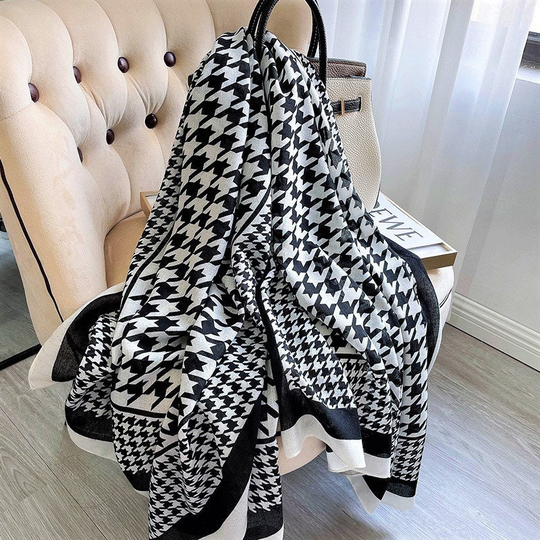 Peace - Cotton Linen Polyester Blend Large Scarf Black White Long Wrap Shawl Elegant