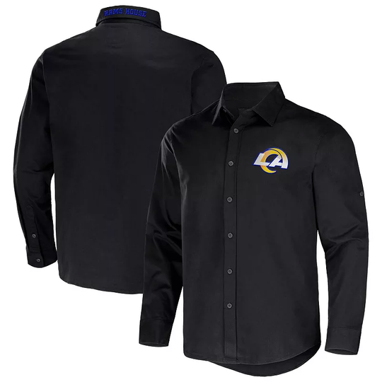 Men's NFL x Darius Rucker Collection by Fanatics Black Los Angeles Rams Convertible Twill Long Sleeve Button-Up Shirt, Size: Small
