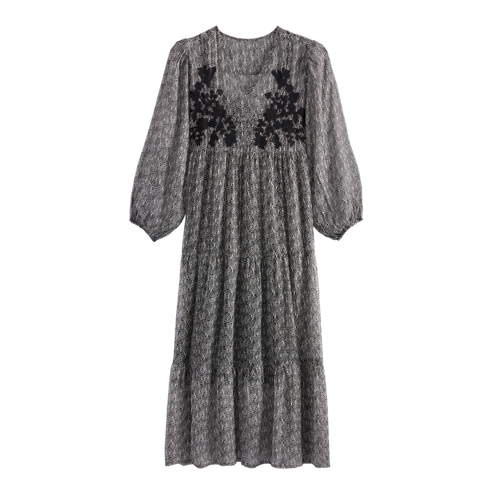 Black And White Floral Embroidered Jacey Dress - Polyester - Large by World Market