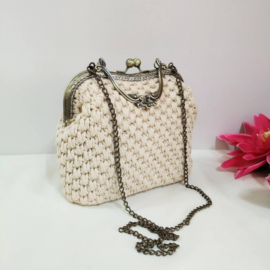 Crochet Women's Handbag, Vintage Style Purse, Kiss Lock Bag, Handmade Bag, Hand Knitted Gift For Her, Shoulder Luxury Bag