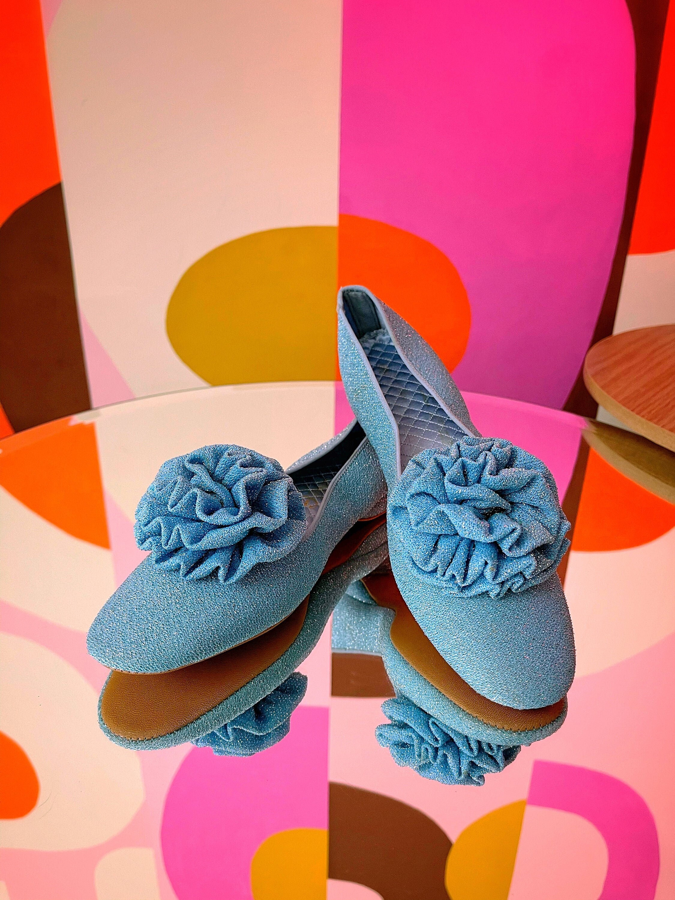 7 Us - 1960S Mod Flats Collectible Rare Vintage Shoes Flower Pompom Slippers 60S Babe Footwear By Daniel Green Loungewear