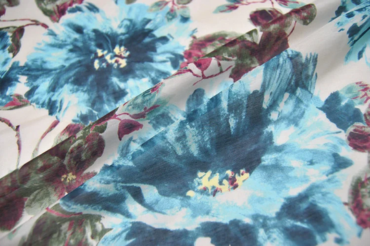 Big Floral Print White Silk Cotton Blend Fabric Width 43 Inch