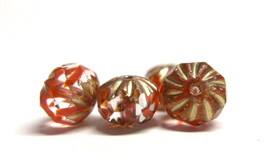 6x9mm Candy Striped, Cruller Beads, Faceted Rondelles, Czech Glass Beads