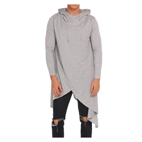 Men's Hoodie Hooded Sweatshirt Casual Hip Hop Long Length Cloak Cotton Blend Pullover - Gray, XS - x-small grey