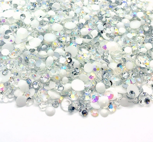 Pure Blend Rhinestone Mix 3/4/5/6mm Flatback Jelly Resin Rhinestones Mixed Sizes, | White Clear Silver