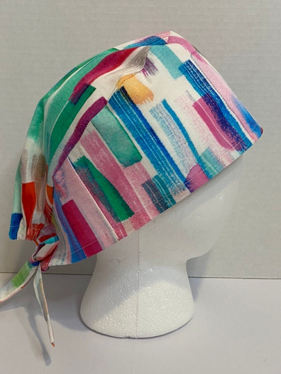 Scrub Cap, 100% Cotton, Watercolor Brush Strokes, With Buttons Or Without Buttons, Doctor, Nurse, Dentist, Hygienist, Assistant, Students