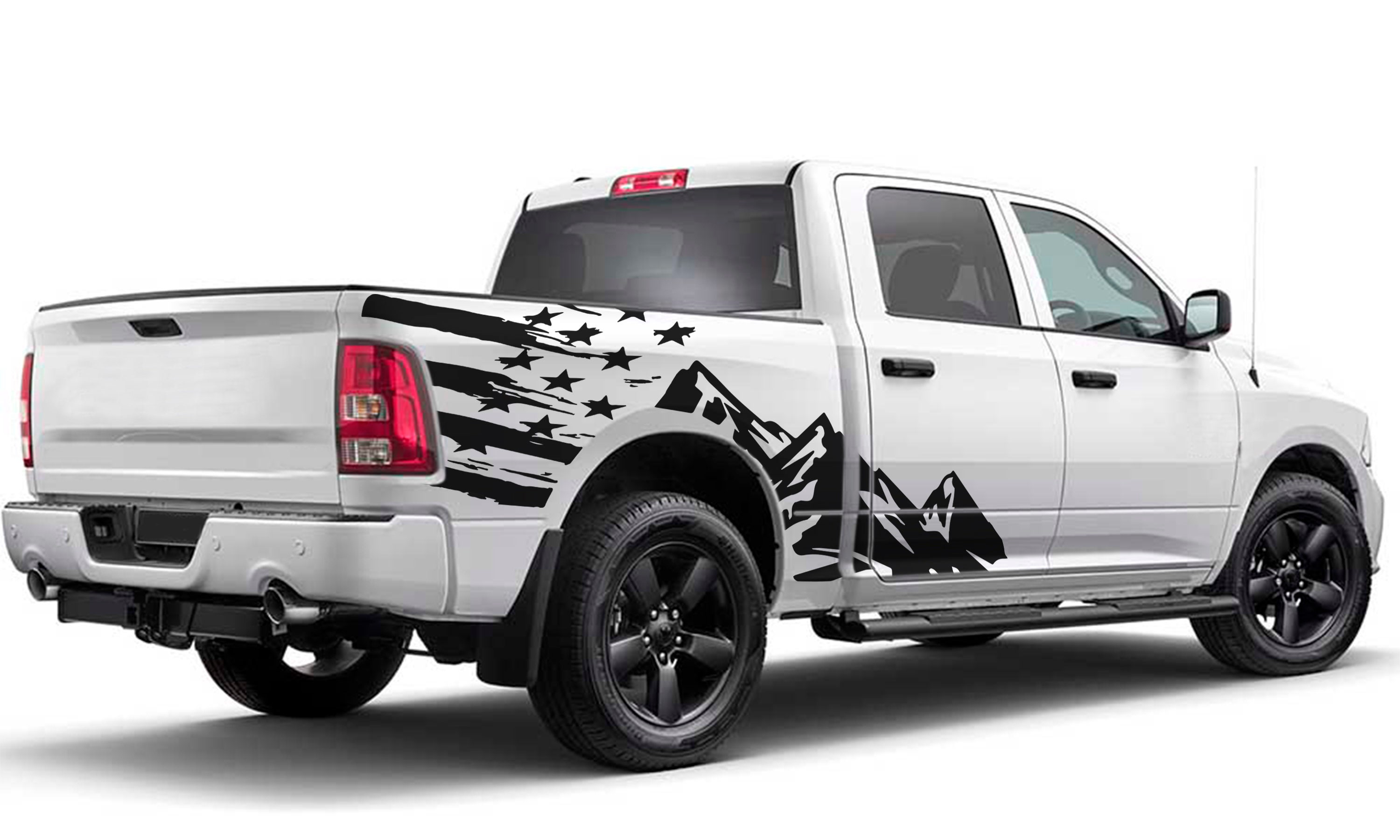 Decal Us Flag Sticker Sport Mountains Compatible With Dodge Ram Crew Cab Longhorn Srt8 1500 2018 2019 2020 2021 Side Fender American