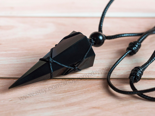 Obsidian Necklace For Men Women, Gemstone Healing Crystal Pendant Handmade Wrap Birthday Gift