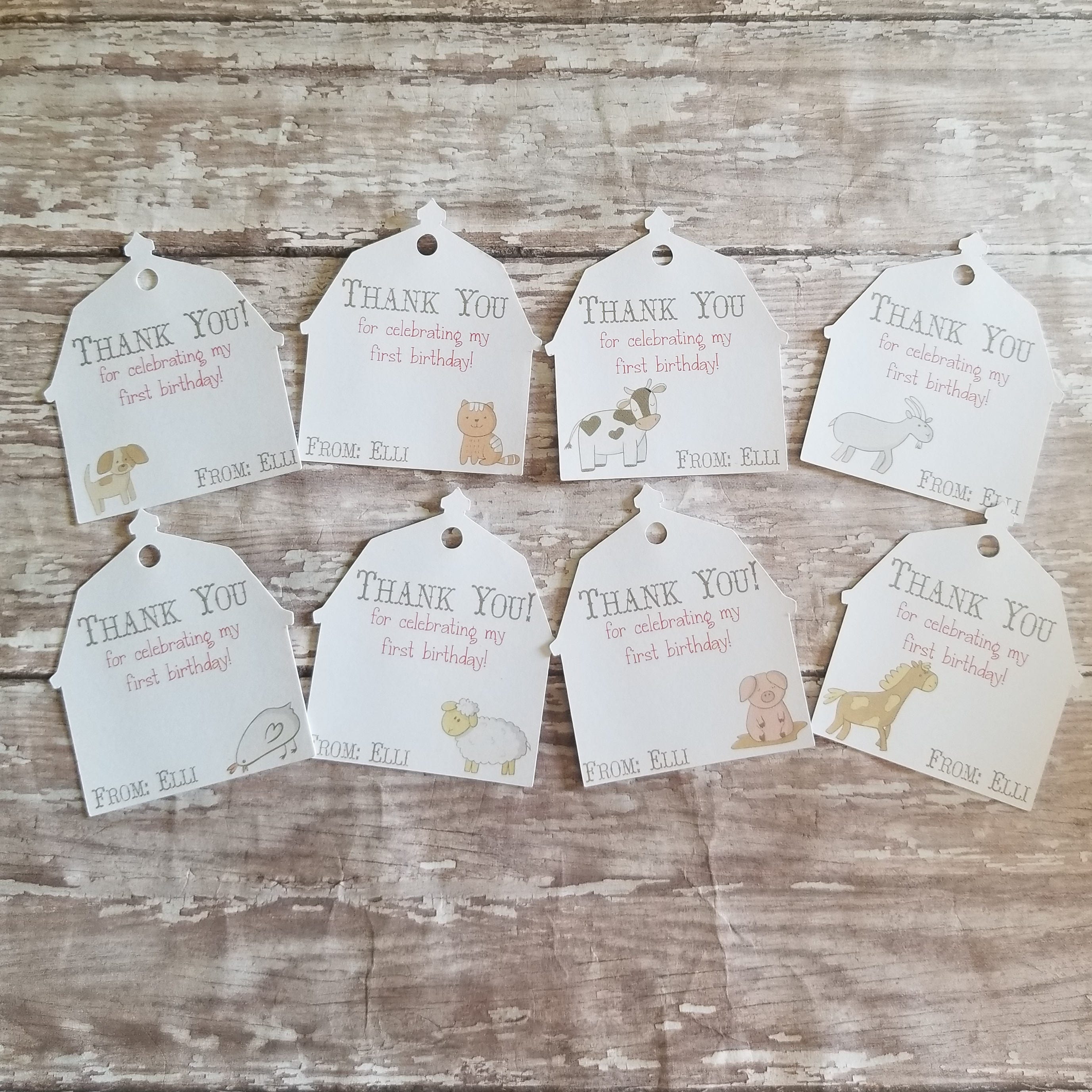Farm Animal Tags, Barn Shaped First Birthday, Baby Shower, Animals, I Am One, Cow, Horse, Dog, Cat, Down On The | 294