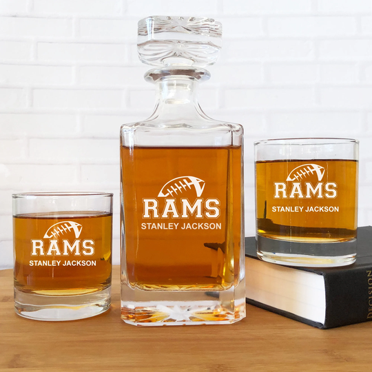 Football Fanatics Sports Whiskey Decanter Gifts | Rocks Glasses Personalized Etched Engraved
