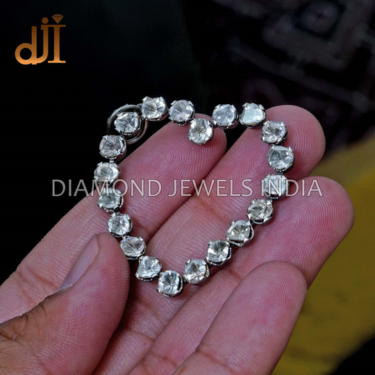Polki Diamond Heart Pendant, Silver Oxidized Rosecut Fashion Pendant Necklace