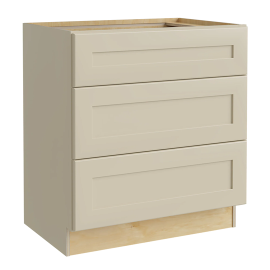 Luxxe Cabinetry Norfolk 24-in W x 34.5-in H x 24-in D Blended Cream Painted Drawer Base Fully Assembled Semi-custom Cabinet (Shaker Door Style)