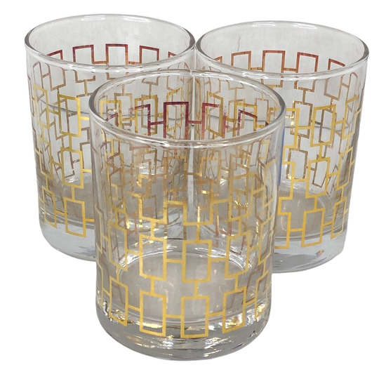 Libbey Barware Glasses 22K Gold Mod Mcm Low Ball Rocks Scotch/Whiskey 8Oz