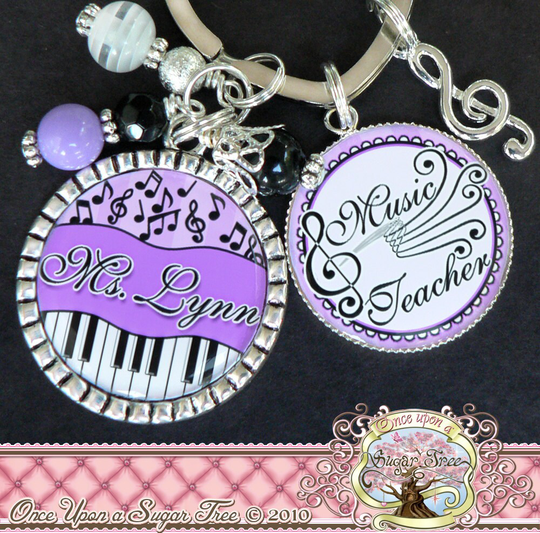 Music Teacher Keychain, Personalized Name Musical Key Chain, Treble Clef, Ballet Slippers, Dance, Piano Notes, Singer