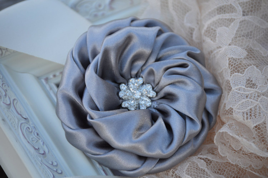 Gray Large Satin Flowers, 3" Rolled Layered Fabric Embellished Flower, 30 Colors