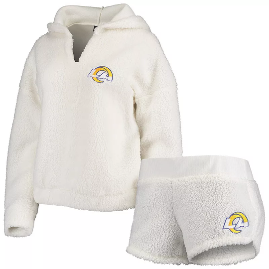 Women's Concepts Sport Cream Los Angeles Rams Fluffy Hoodie Top & Shorts Set, Size: XL, Beige Over