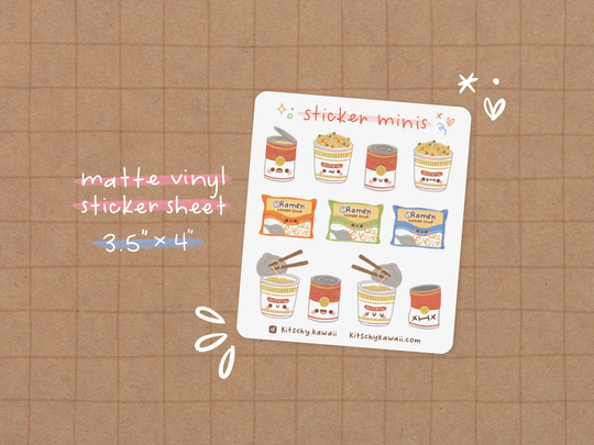 Soup Mini Sticker Sheet | Cute Stickers - Food Stationery Planner Ramen Cup Noodles