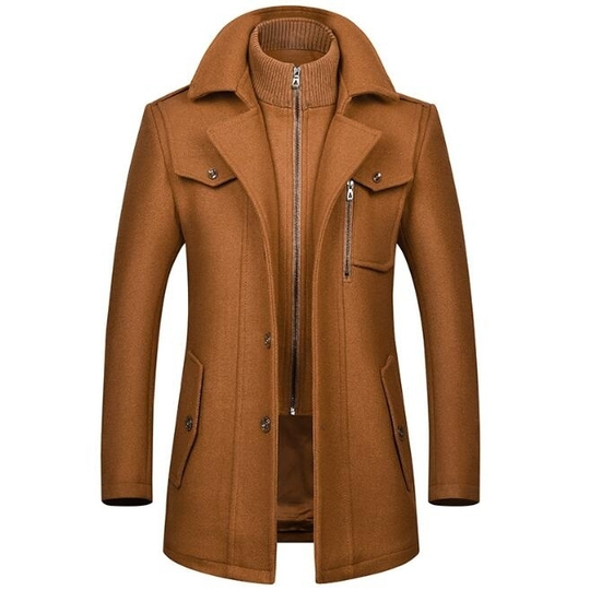 Men's Mid-Length Wool Blend Trench Coat - Brown, M